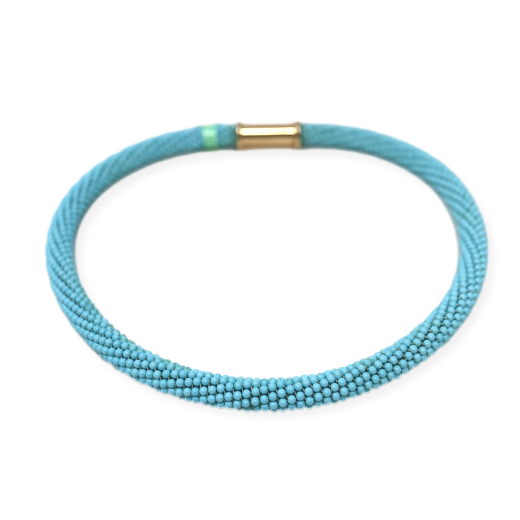 14K 16" Turquoise Beaded Twisted Woven Necklace 14KY Magnetic Clasp