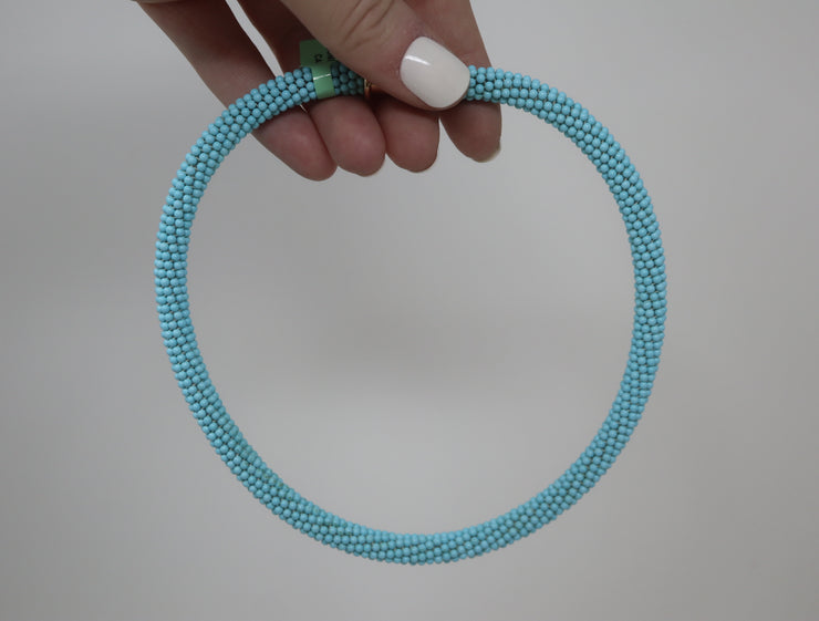 14K 16" Turquoise Beaded Twisted Woven Necklace 14KY Magnetic Clasp
