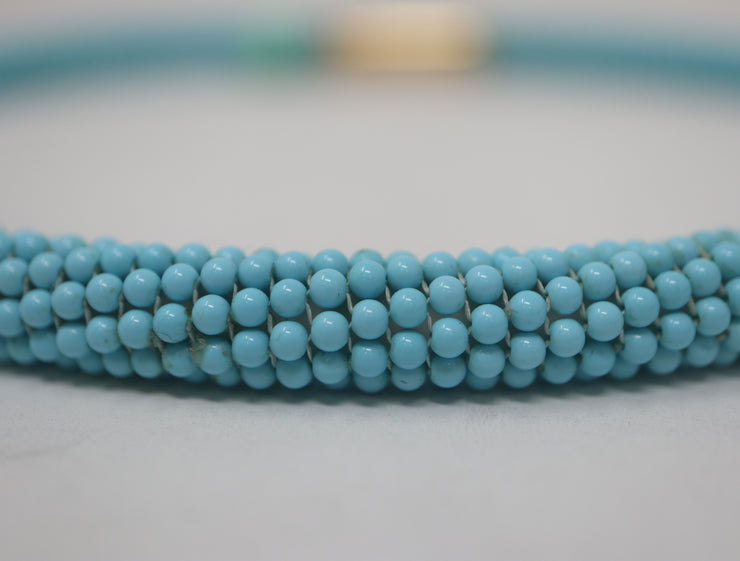 14K 16" Turquoise Beaded Twisted Woven Necklace 14KY Magnetic Clasp