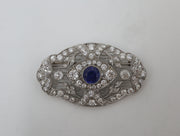 Art Deco Diamond & Sapphire Platinum Filigree Brooch