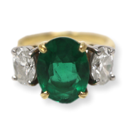 3.19CT Oval Emerald & Diamond Three Stone Ring in 18K & Platinum 1.04ctw G,VS