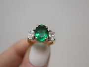 3.19CT Oval Emerald & Diamond Three Stone Ring in 18K & Platinum 1.04ctw G,VS