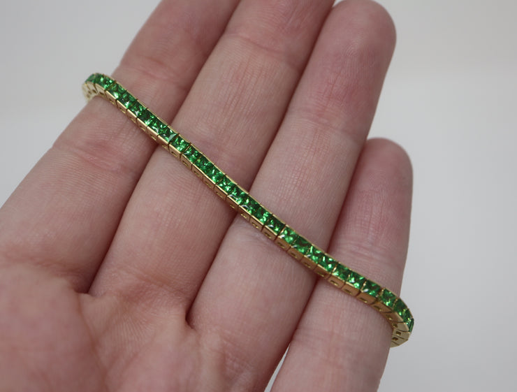 18KY 5.50CTW Tsavorite Green Princess Cut Channel Set Line Bracelet