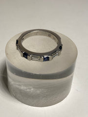 14KW diamond rings baguettes (5=1.00ctw) and blue sapphire princess cuts (4=0.60cts.)