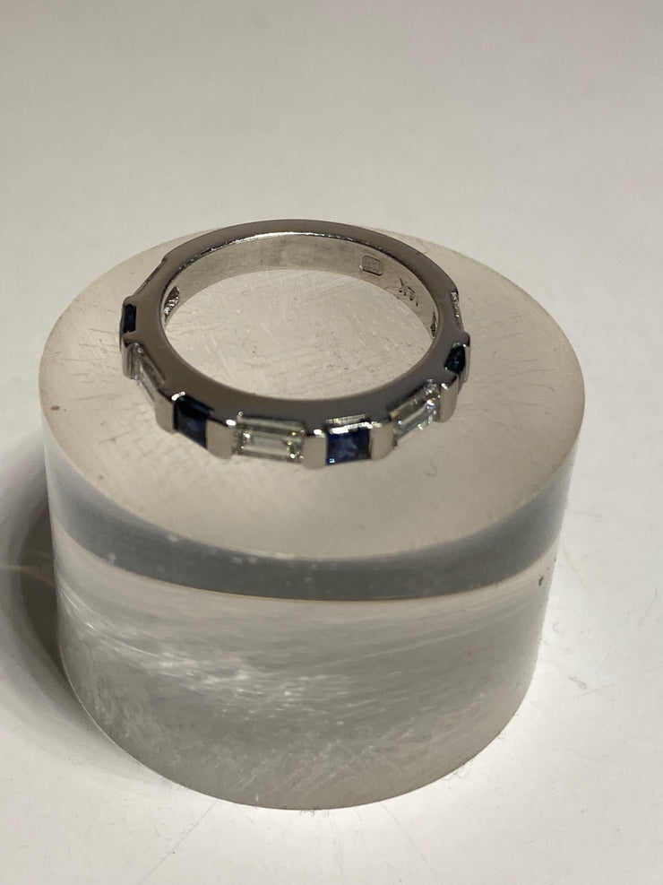 14KW diamond rings baguettes (5=1.00ctw) and blue sapphire princess cuts (4=0.60cts.)