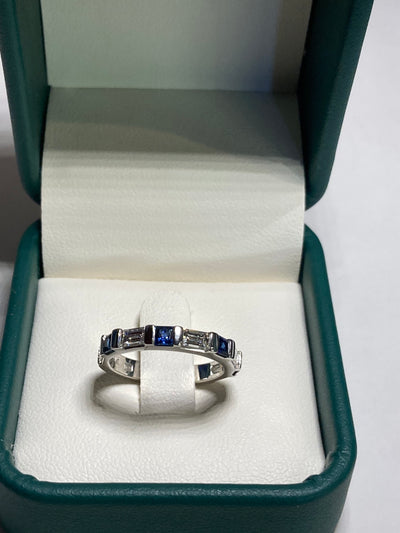 14KW diamond rings baguettes (5=1.00ctw) and blue sapphire princess cuts (4=0.60cts.)