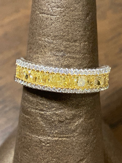 1.26ctw Radiant Fancy Yellow Diamonds with white accents, 18KWY