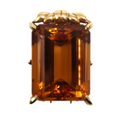 18KY 44.64 CT Citrine Large Brooch in Handmade Mounting