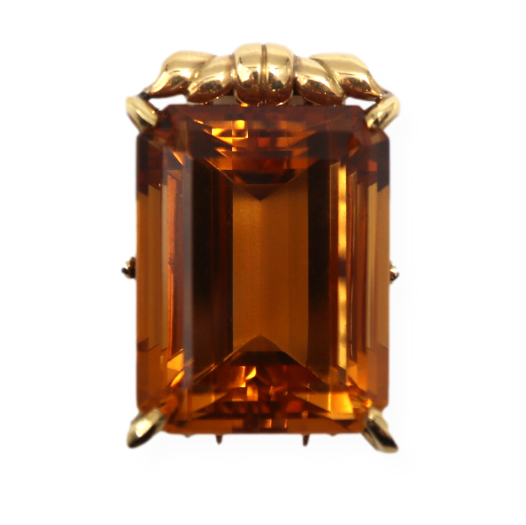 18KY 44.64 CT Citrine Large Brooch in Handmade Mounting