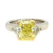 Plat 2.49 VVS2 GIA Fancy Yellow Radiant & Half Moon Three Stone Diamond Ring