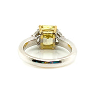 Plat 2.49 VVS2 GIA Fancy Yellow Radiant & Half Moon Three Stone Diamond Ring