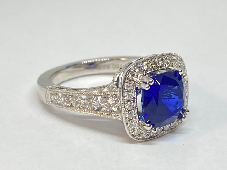 3.38 Carat Blue Sapphire and Diamond Ring in 18K White Gold