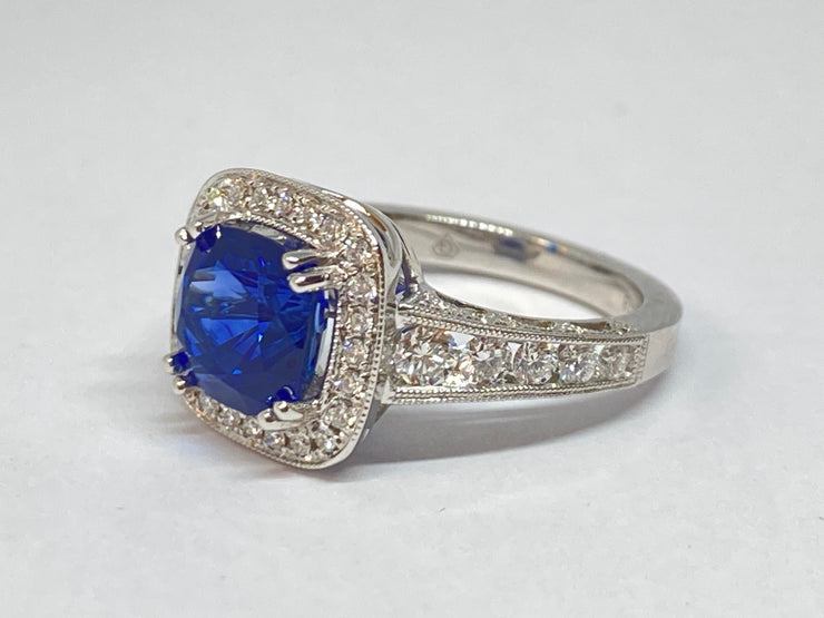 3.38 Carat Blue Sapphire and Diamond Ring in 18K White Gold