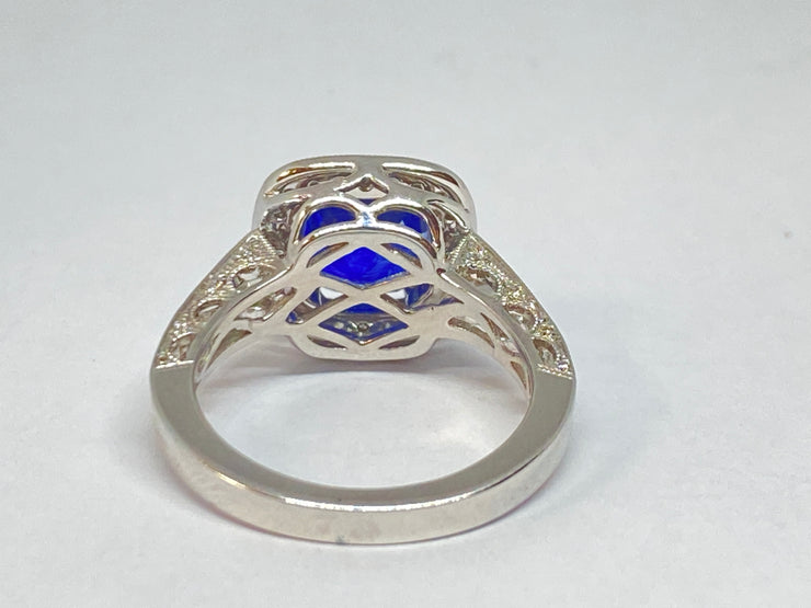 3.38 Carat Blue Sapphire and Diamond Ring in 18K White Gold
