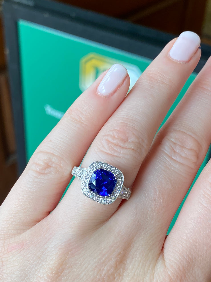 3.38 Carat Blue Sapphire and Diamond Ring in 18K White Gold
