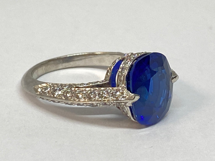 5.11 Carat Blue Sapphire and Diamond Ring in Platinum