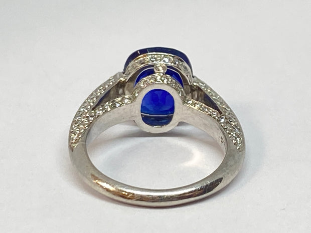 5.11 Carat Blue Sapphire and Diamond Ring in Platinum