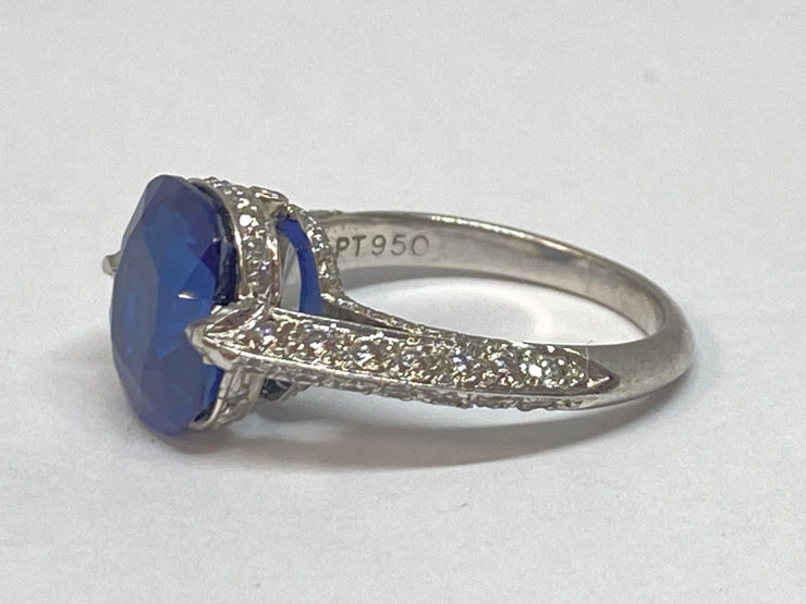5.11 Carat Blue Sapphire and Diamond Ring in Platinum