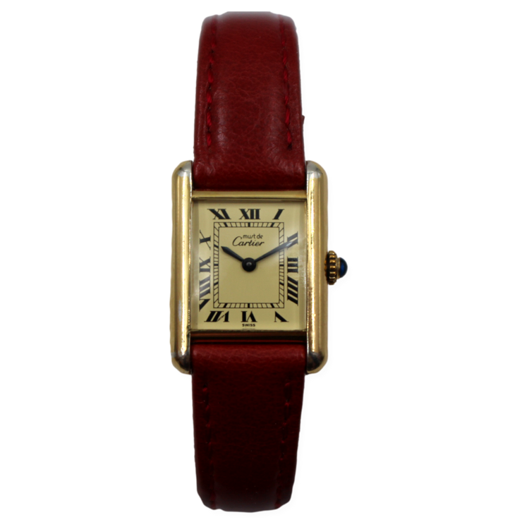 Pre-Owned Cartier Must De Tank 1990s Paris Edition Gold Over Silver 20x30mm Pre-Owned