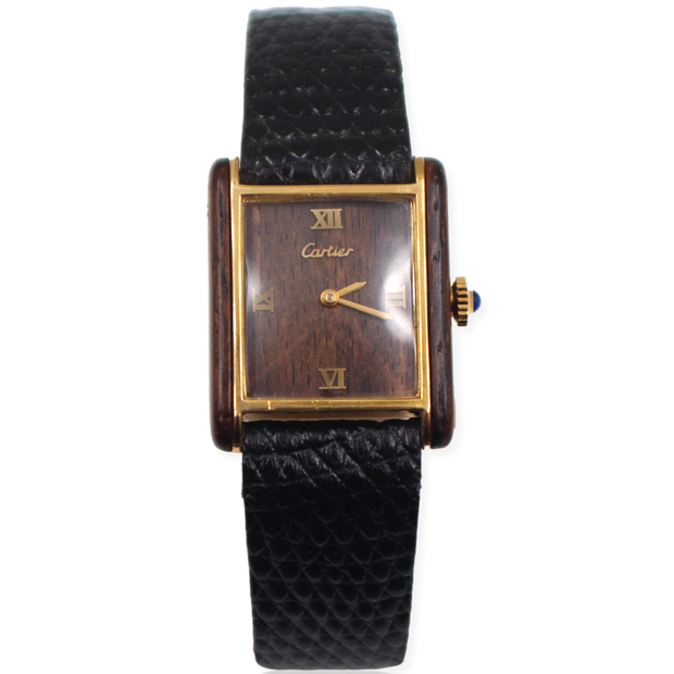 Pre-Owned Cartier Wood Must Tank 1970s Gold Plated Over Silver & Wood 24x30mm Pre-Owned