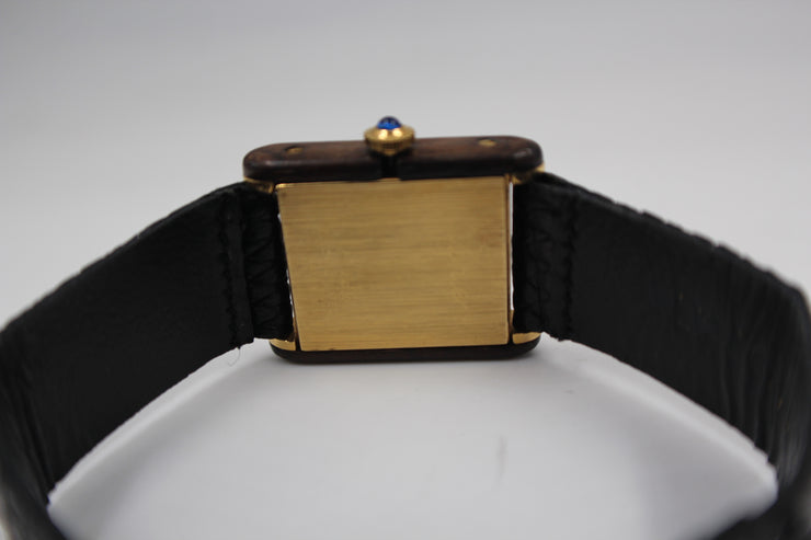 Pre-Owned Cartier Wood Must Tank 1970s Gold Plated Over Silver & Wood 24x30mm Pre-Owned