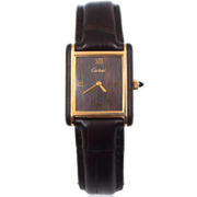 Pre-Owned Cartier Wood Must Tank 1970s Gold Plated Over Silver & Wood 24x30mm Pre-Owned