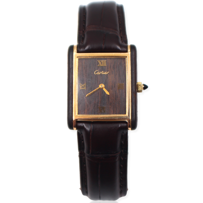 Pre-Owned Cartier Wood Must Tank 1970s Gold Plated Over Silver & Wood 24x30mm Pre-Owned