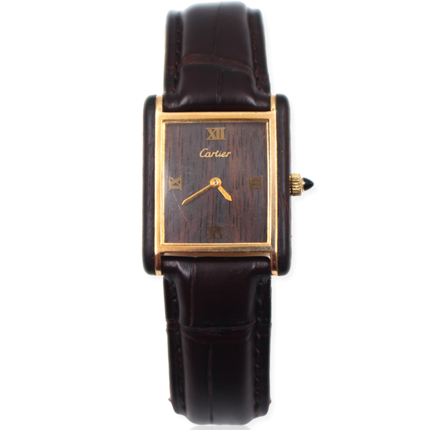 Pre-Owned Cartier Wood Must Tank 1970s Gold Plated Over Silver & Wood 24x30mm Pre-Owned