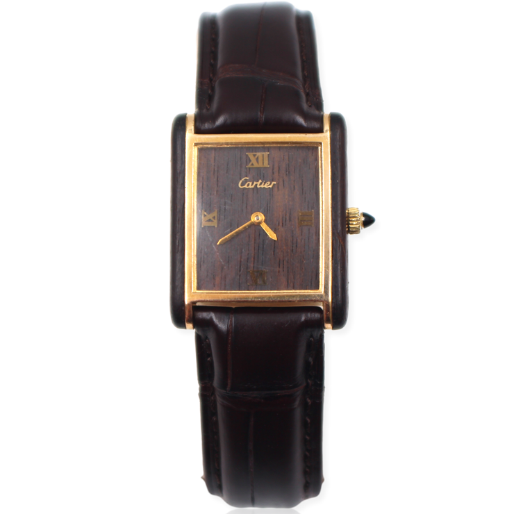 Pre-Owned Cartier Wood Must Tank 1970s Gold Plated Over Silver & Wood 24x30mm Pre-Owned