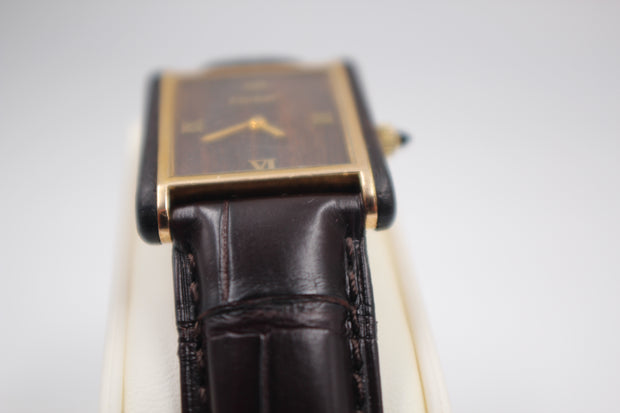 Pre-Owned Cartier Wood Must Tank 1970s Gold Plated Over Silver & Wood 24x30mm Pre-Owned