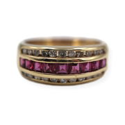 Channel Set Ruby & Diamond Band 8MM Wide 14K