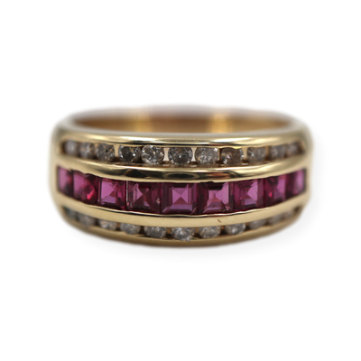 Channel Set Ruby & Diamond Band 8MM Wide 14K