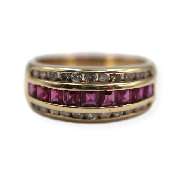 Channel Set Ruby & Diamond Band 8MM Wide 14K