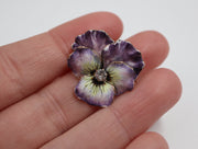14KY Floral Enamel Pin With Old European Cut Diamond Center H-I, SI 0.25Cts - Bella