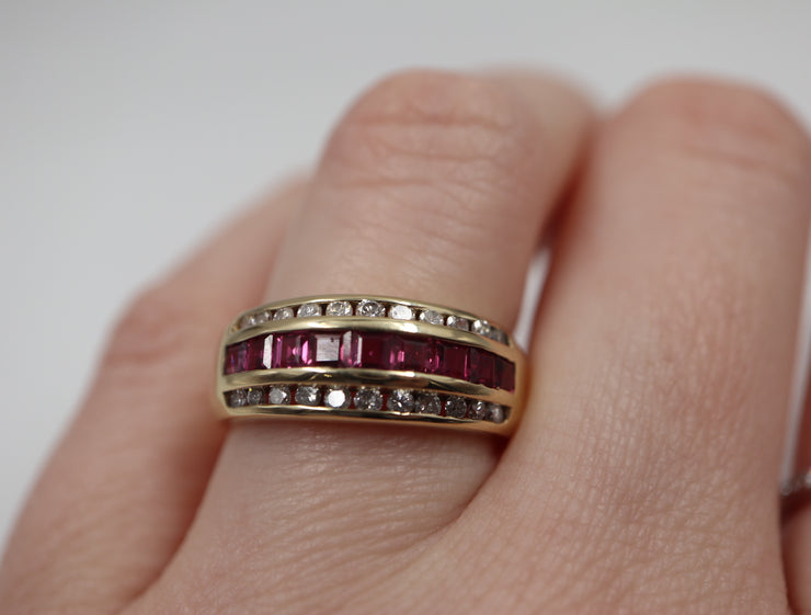 Channel Set Ruby & Diamond Band 8MM Wide 14K