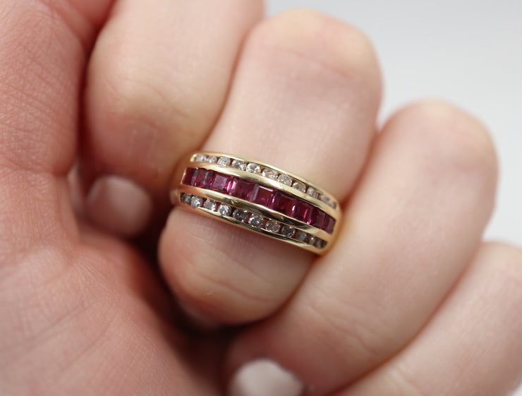 Channel Set Ruby & Diamond Band 8MM Wide 14K