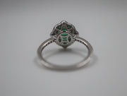 Emerald & Diamond Halo Vintage Style Solitaire Ring 18K