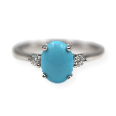 Oval Turquoise Diamond Accented Solitaire 14K