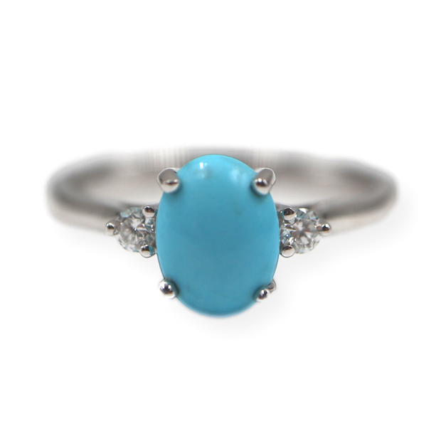 Oval Turquoise Diamond Accented Solitaire 14K