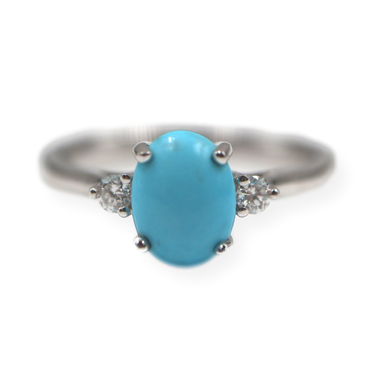 Oval Turquoise Diamond Accented Solitaire 14K