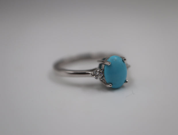 Oval Turquoise Diamond Accented Solitaire 14K