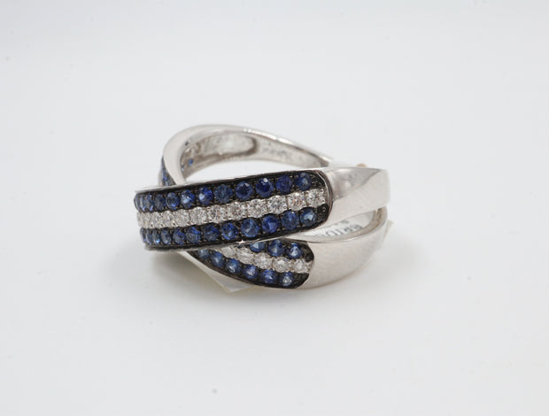 14KW 1STW .43DTW Sapphire & Diamond Bypass Ring Sz 7