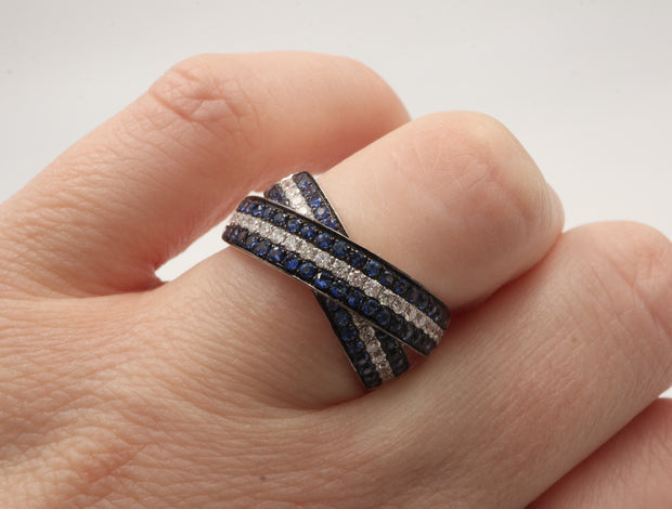 14KW 1STW .43DTW Sapphire & Diamond Bypass Ring Sz 7