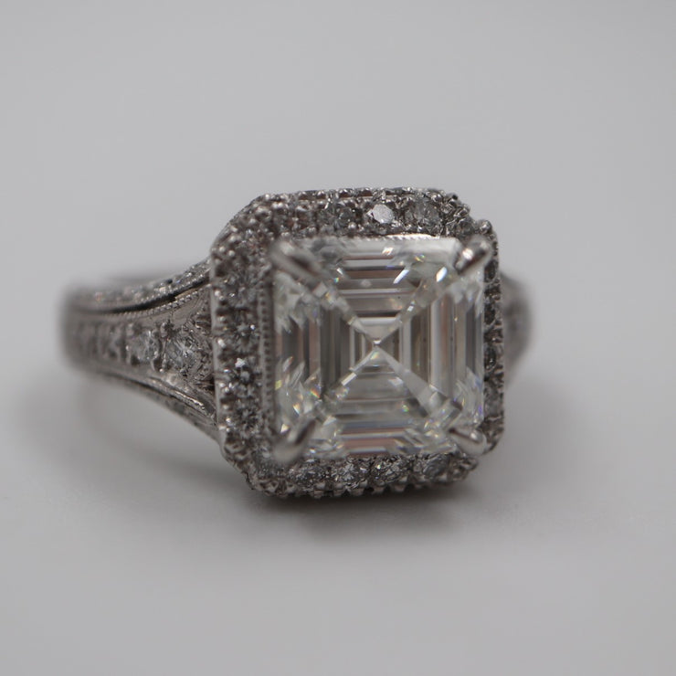 Plat LAB 3.20CTG VS1 IGI Square Emerald Cut Handmade by Mark Areias Jewelers