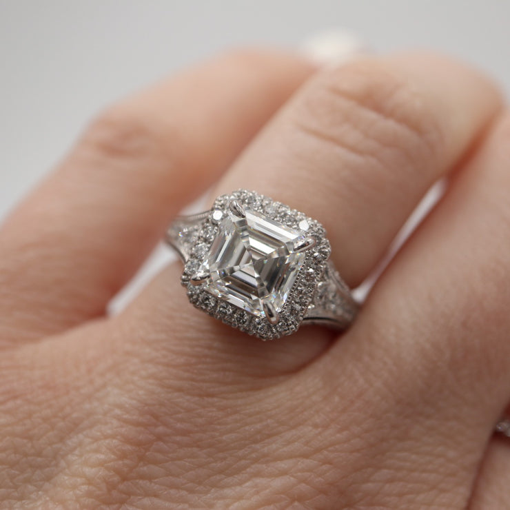 Plat LAB 3.20CTG VS1 IGI Square Emerald Cut Handmade by Mark Areias Jewelers