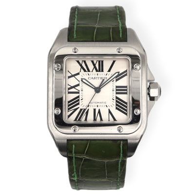 Pre-Owned Cartier Santos 100 XL On Green Alligator Strap 38mm