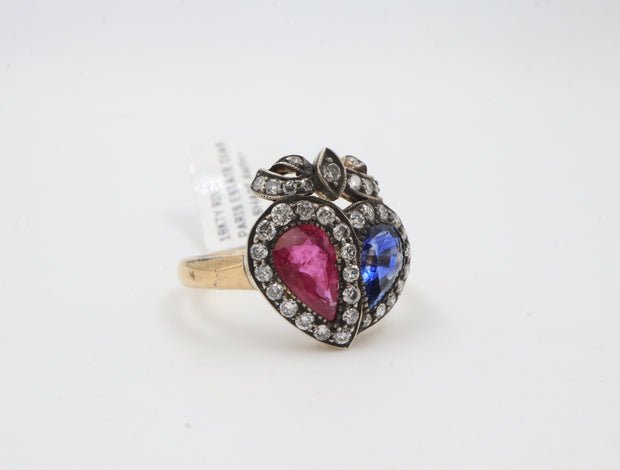 18KTT Ruby & Sapphire Pear Shape Estate Ring w/Diamonds 10120-20