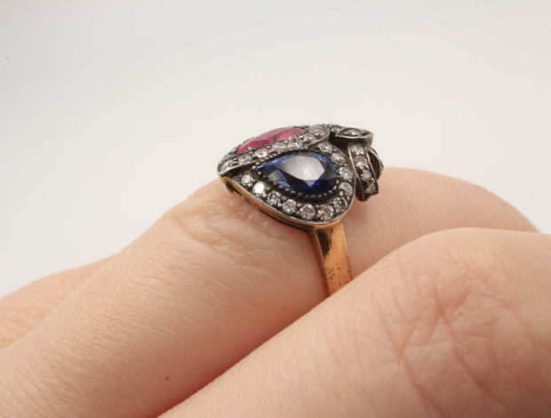 18KTT Ruby & Sapphire Pear Shape Estate Ring w/Diamonds 10120-20