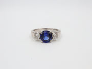 14K 1.33S .46DTW Sapphire & Diamond 3 Stone Ring Prong Set