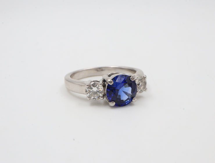 14K 1.33S .46DTW Sapphire & Diamond 3 Stone Ring Prong Set